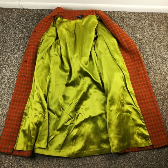 Burberry London Coat Tweed Wool Houndstooth Checked Red Green Long Womens Small - Picture 4 of 14